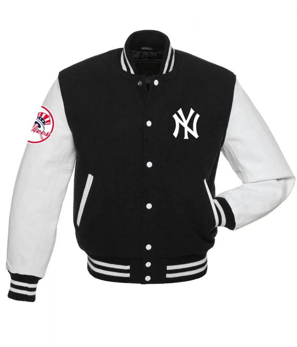 New York Yankees Black and White Varsity Jacket ny yankees varsity jacket