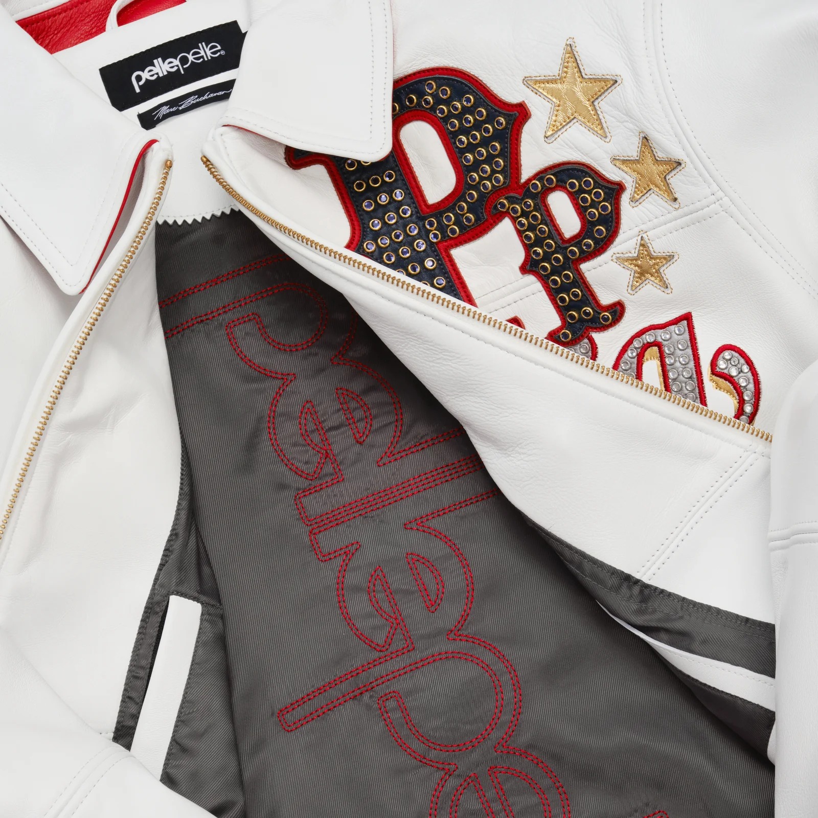 Stars and Stripes Pelle Pelle White Leather Jacket pelle pelle stars and stripes jacket
