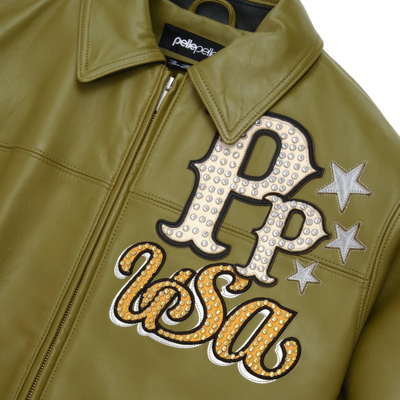 Stars and Stripes Olive Green Leather Pelle Pelle Jacket pelle pelle stars-and stripes jacket