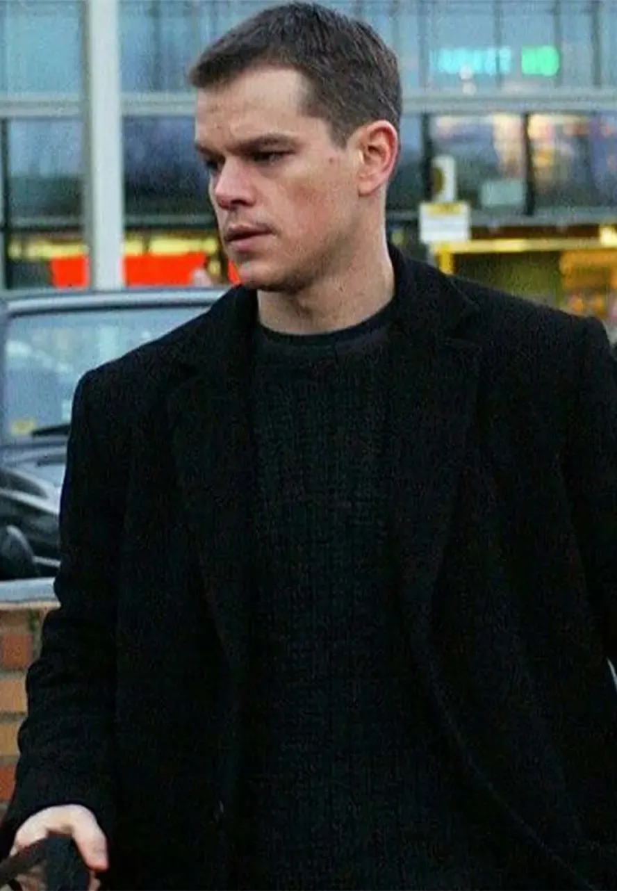 The Bourne Supremacy Matt Damon Black Wool Coat the bourne supremacy matt damon coat
