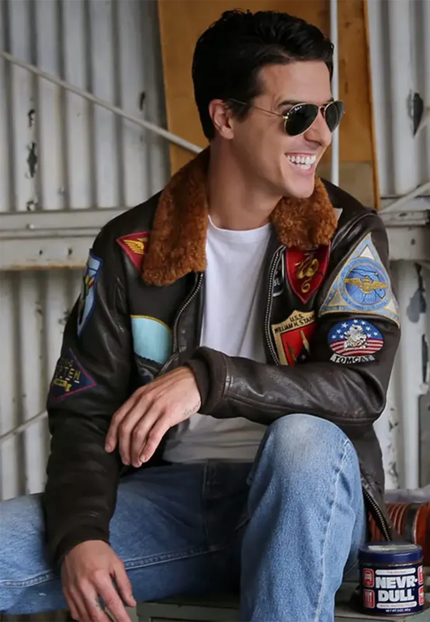 Tom Cruise Top Gun Leather Jacket with Fur Collar tom cruise top gun jacket