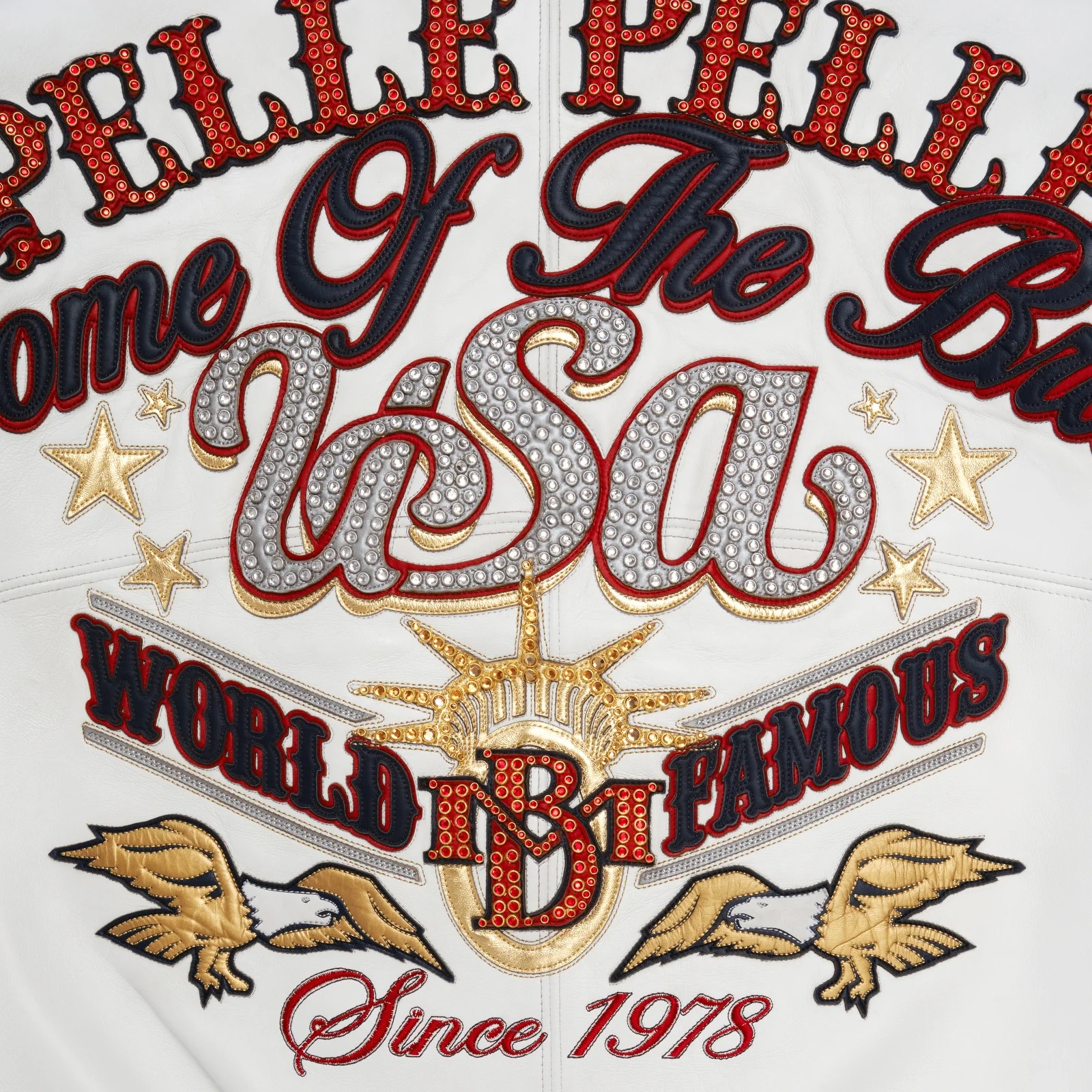 Stars and Stripes Pelle Pelle White Leather Jacket usa world famous jacket
