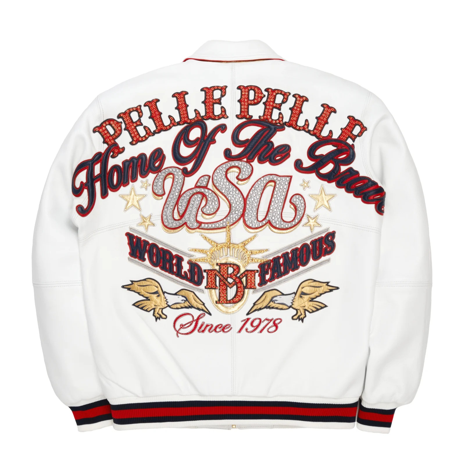 Stars and Stripes Pelle Pelle White Leather Jacket white pelle pelle leather jacket