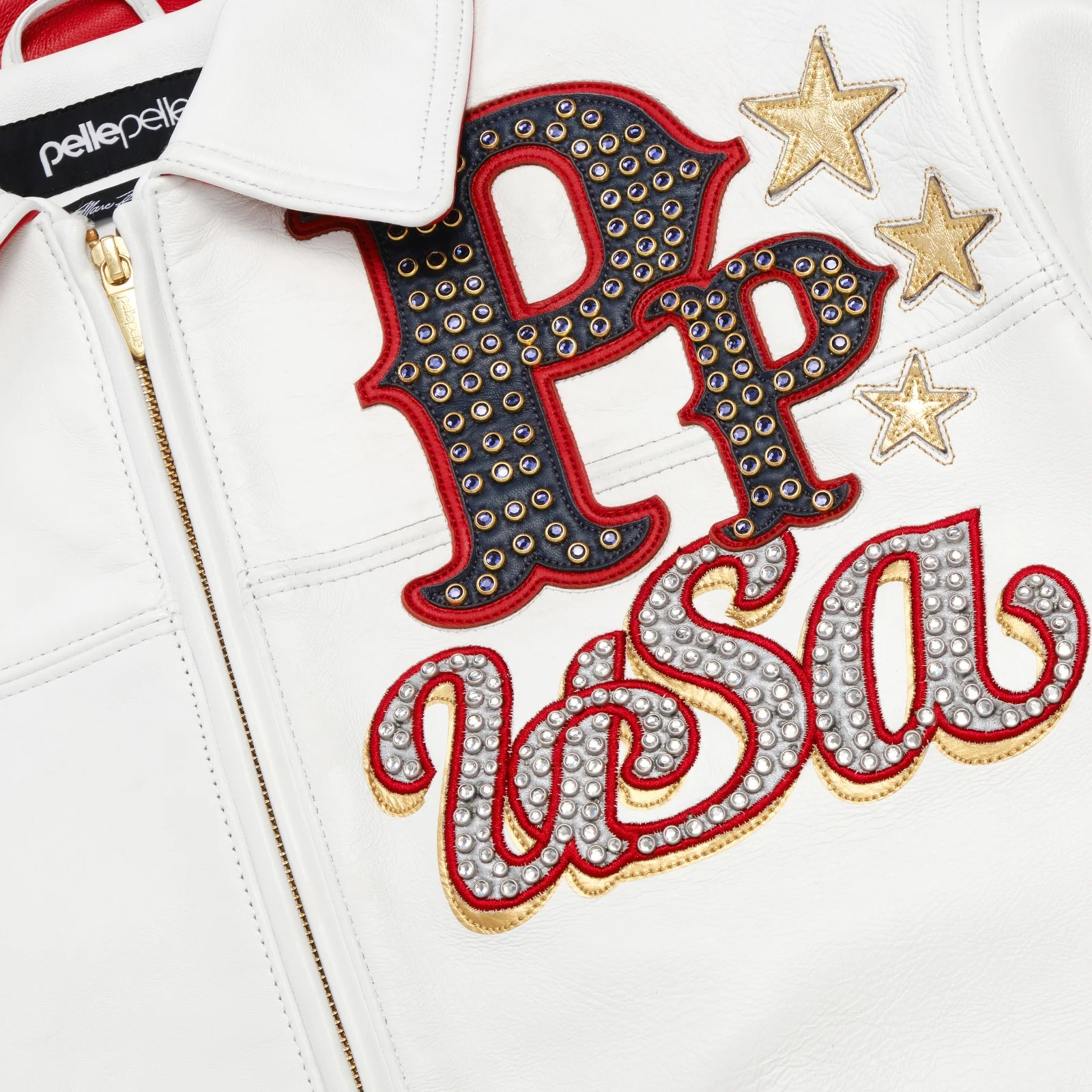 Stars and Stripes Pelle Pelle White Leather Jacket world famous pelle pelle jacket