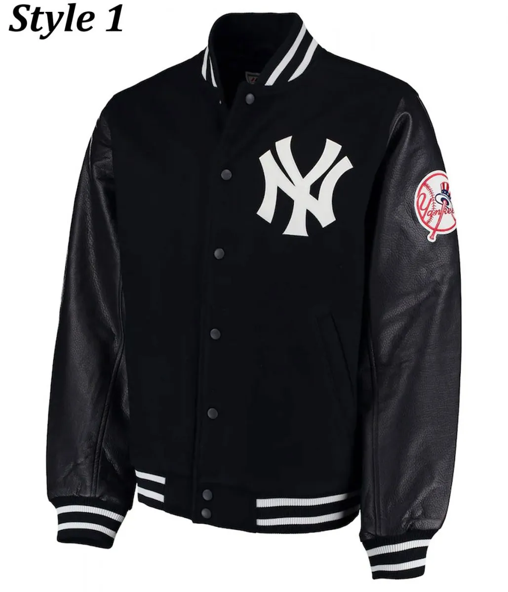 NY Yankees Wool and Leather Black Jacket yankees leather jacket