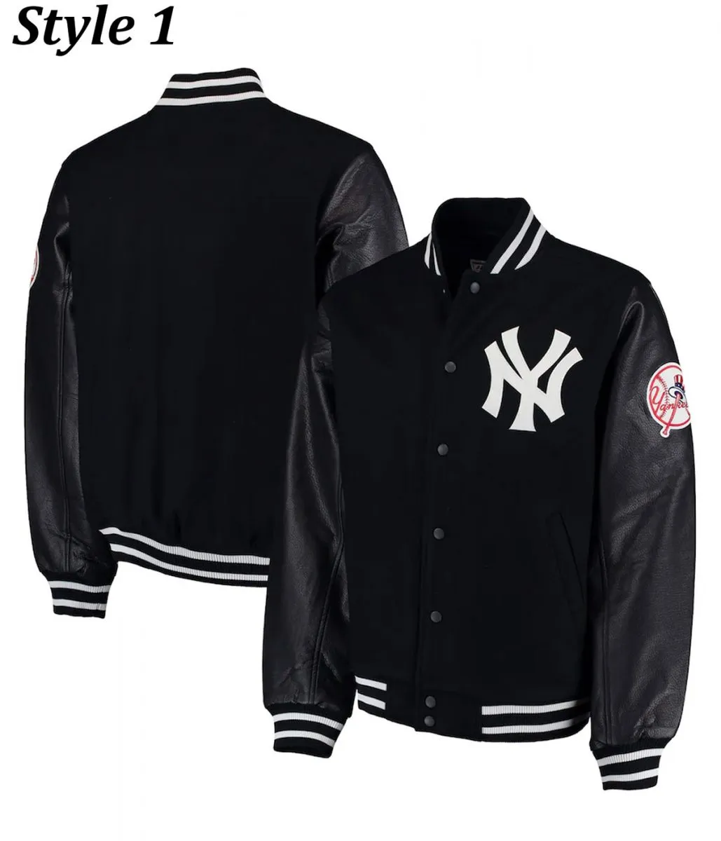 NY Yankees Wool and Leather Black Jacket yankees varsity jacket leather