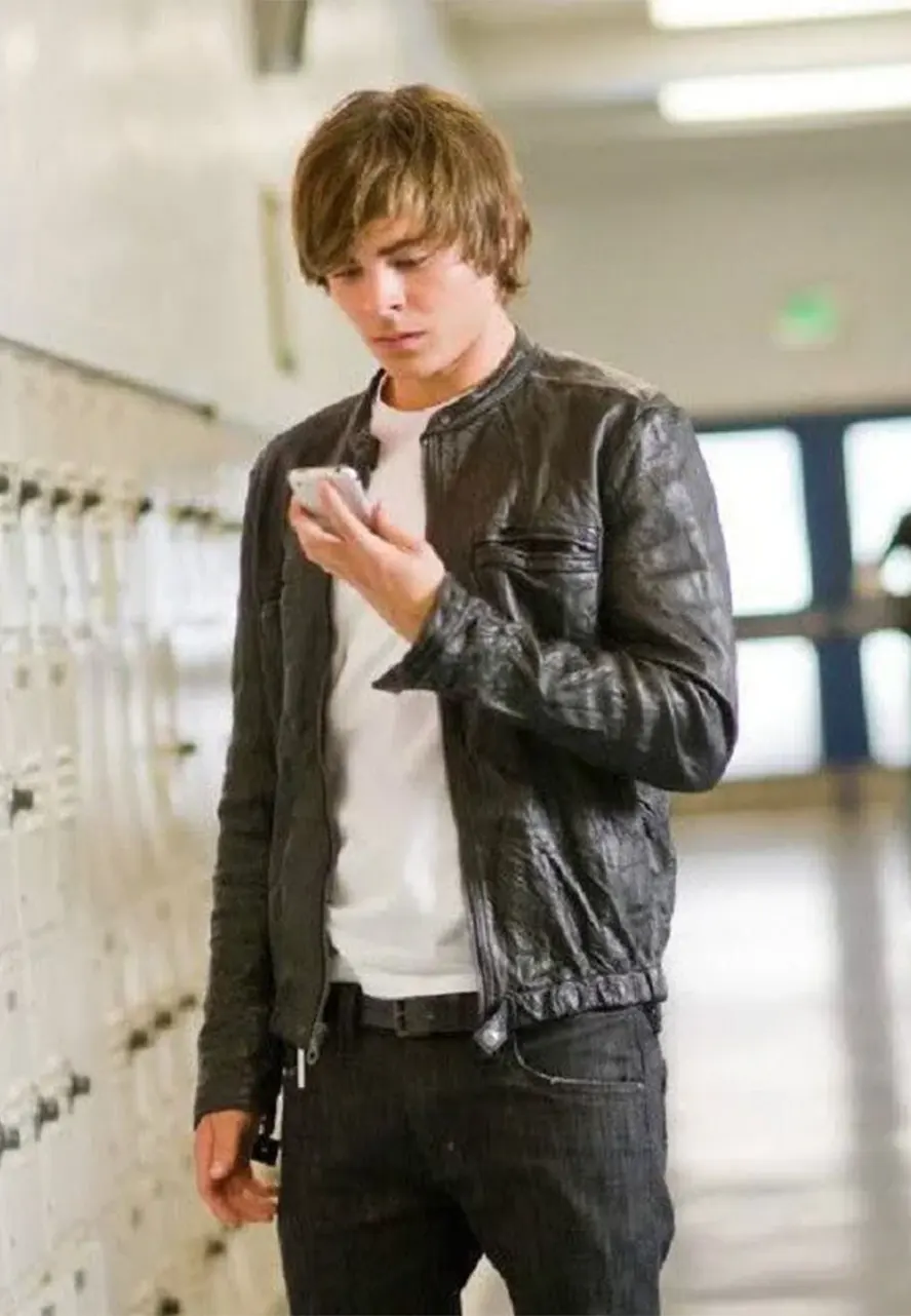 Zac Efron Wrinkled Washed 17 Again Leather Jacket zac efron leather jacket