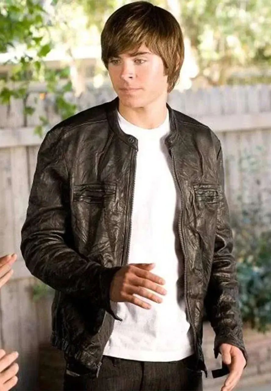 Zac Efron Wrinkled Washed 17 Again Leather Jacket zac efron leather jacket 17 again