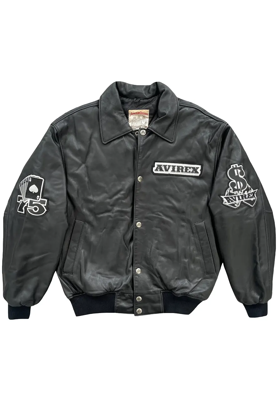 Avirex Black Leather Varsity Jacket black leather varsity jacket