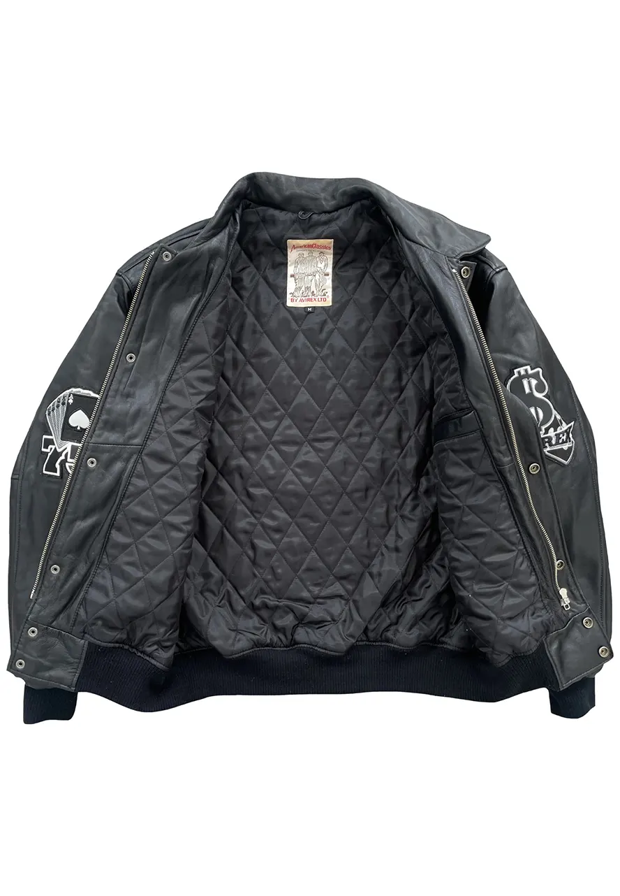 Avirex Black Leather Varsity Jacket black varsity jacket leather