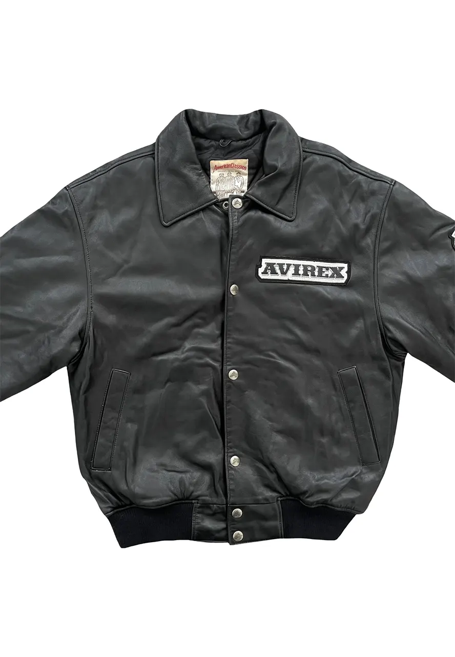 Avirex Black Leather Varsity Jacket leather varsity jacket black