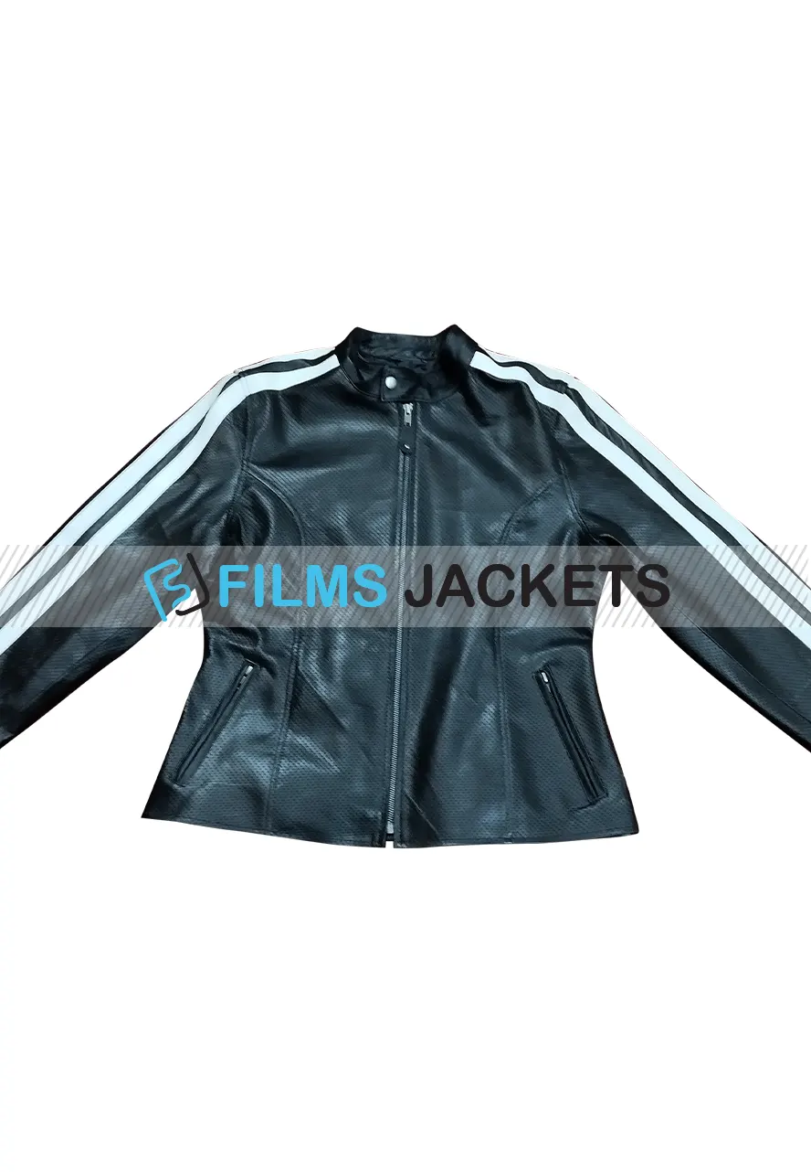 NOS4A2 Ashleigh Cummings Striped Motorcycle Jacket nos4a2 leather jacket