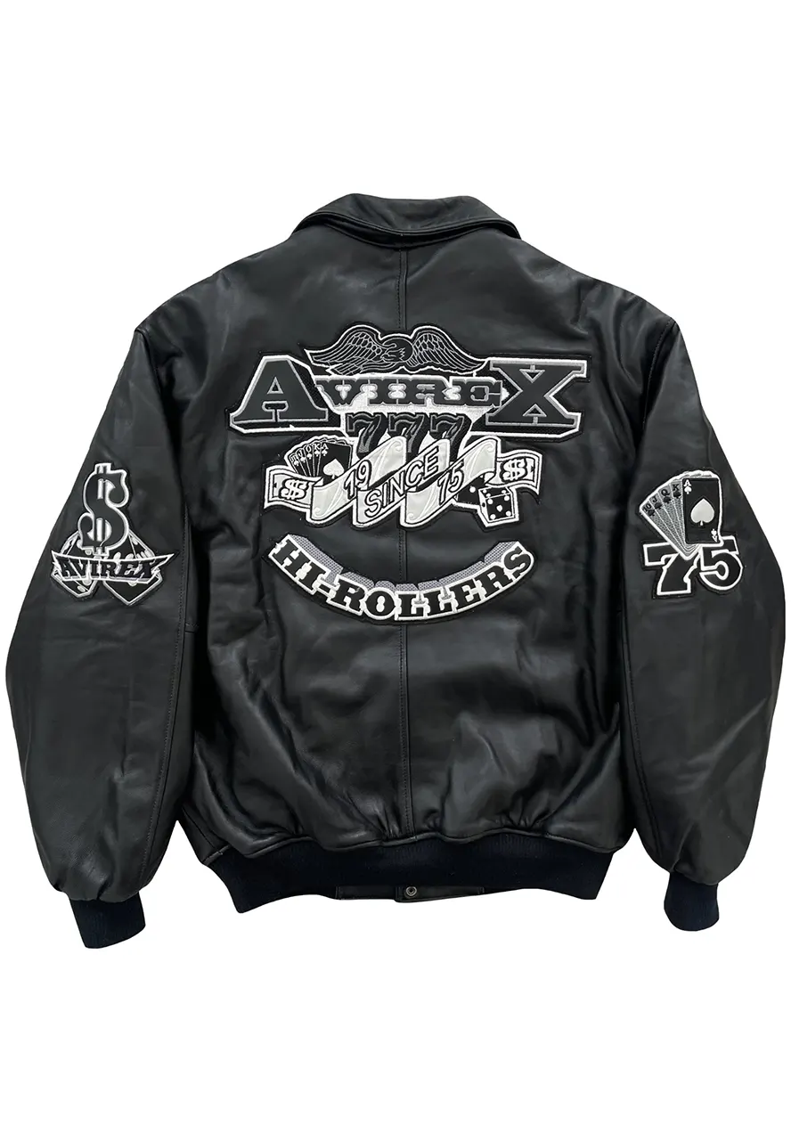 Avirex Black Leather Varsity Jacket varsity jacket black leather