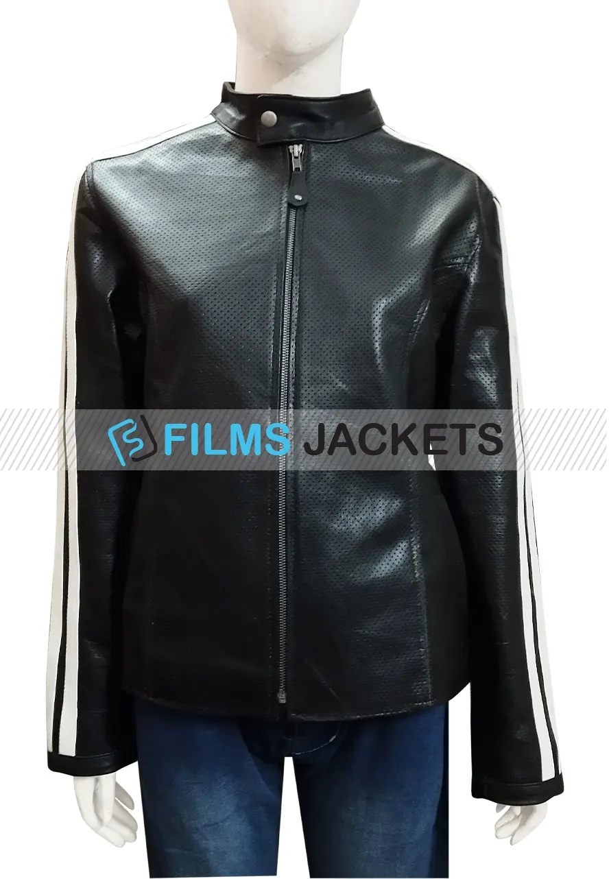 NOS4A2 Ashleigh Cummings Striped Motorcycle Jacket vic mcqueen biker jacket