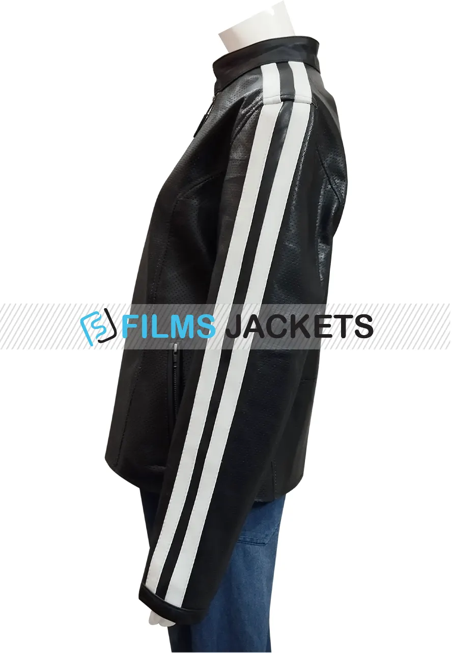 NOS4A2 Ashleigh Cummings Striped Motorcycle Jacket vic mcqueen jacket
