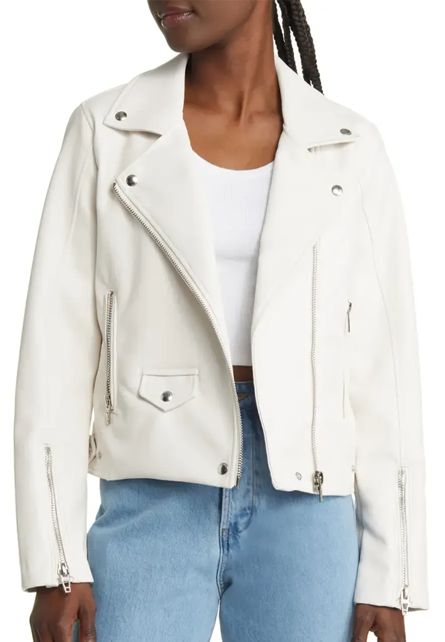 Women's White Leather Moto Jacket asymmetrical leather moto jacket