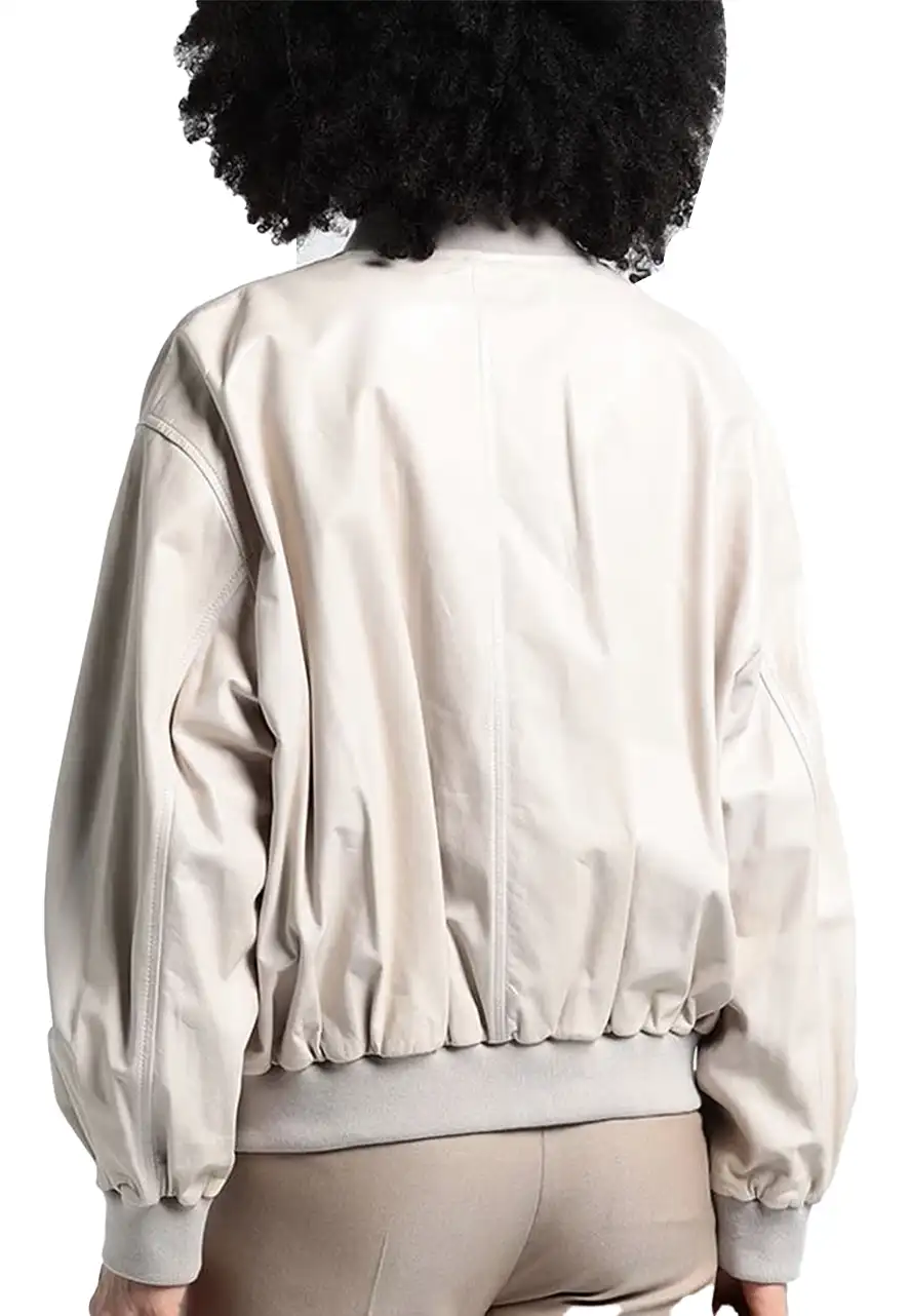 Women’s Beige Leather Bomber Jacket beige bomber jacket ladies