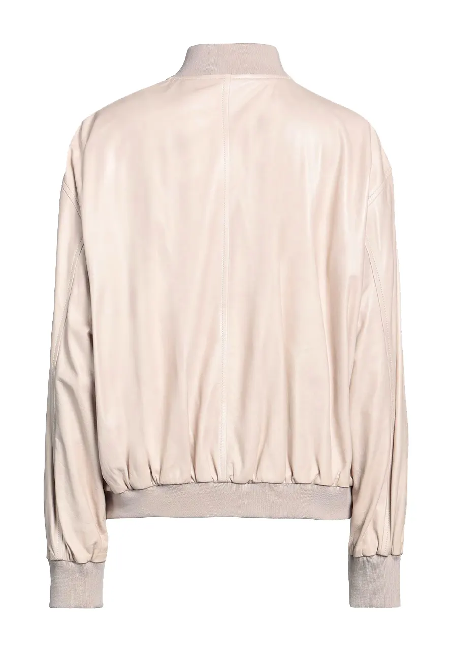 Women’s Beige Leather Bomber Jacket beige faux leather bomber jacket