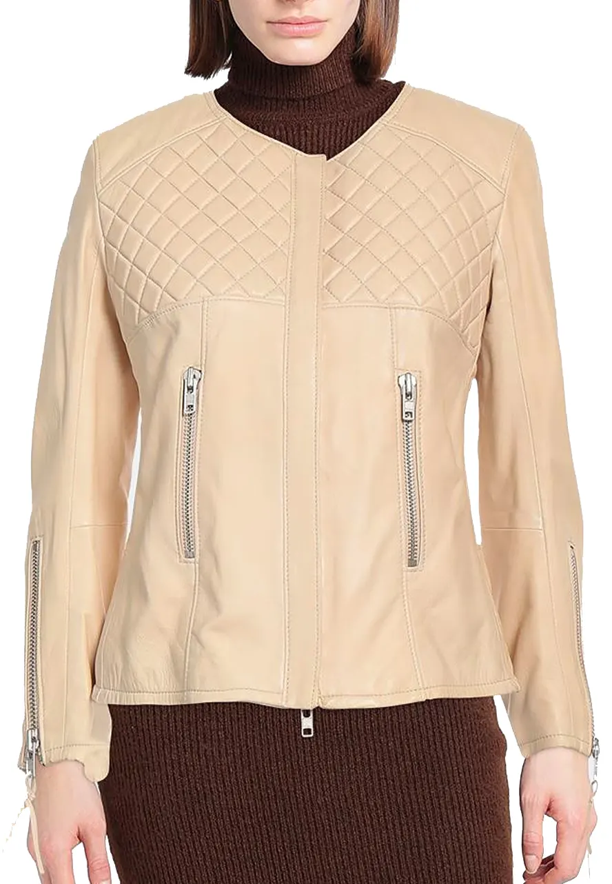 Women’s Quilted Beige Leather Biker Jacket beige leather biker jacket women