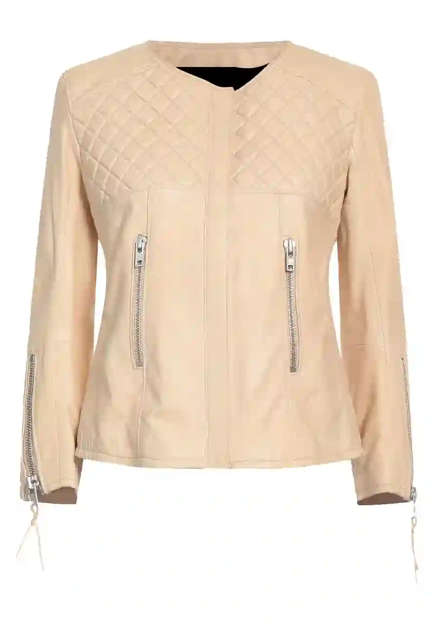 Women’s Quilted Beige Leather Biker Jacket beige leather biker jacket