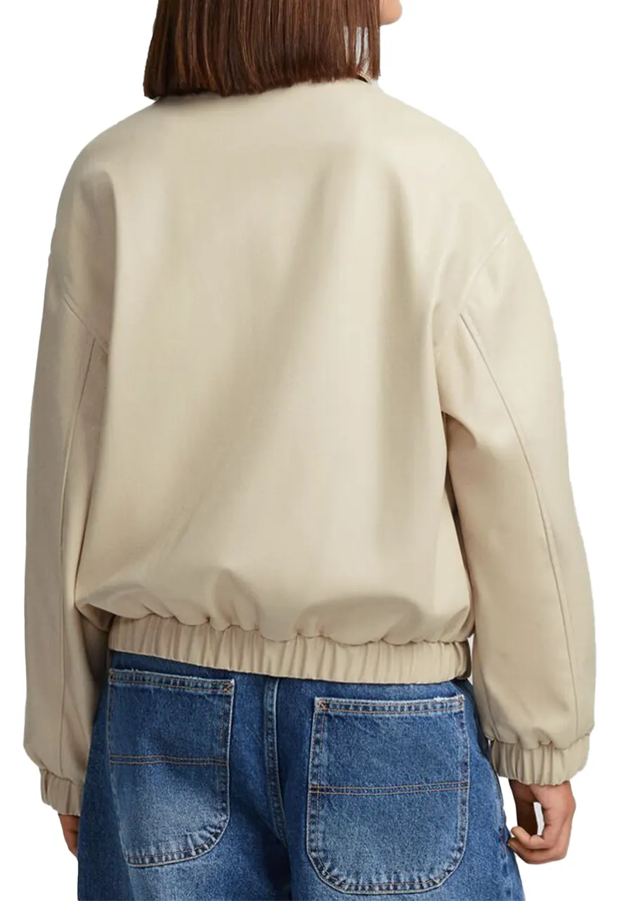 Women’s Beige Bomber Leather Jacket beige leather bomber jacket
