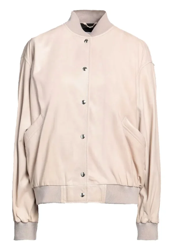 beige leather bomber jacket