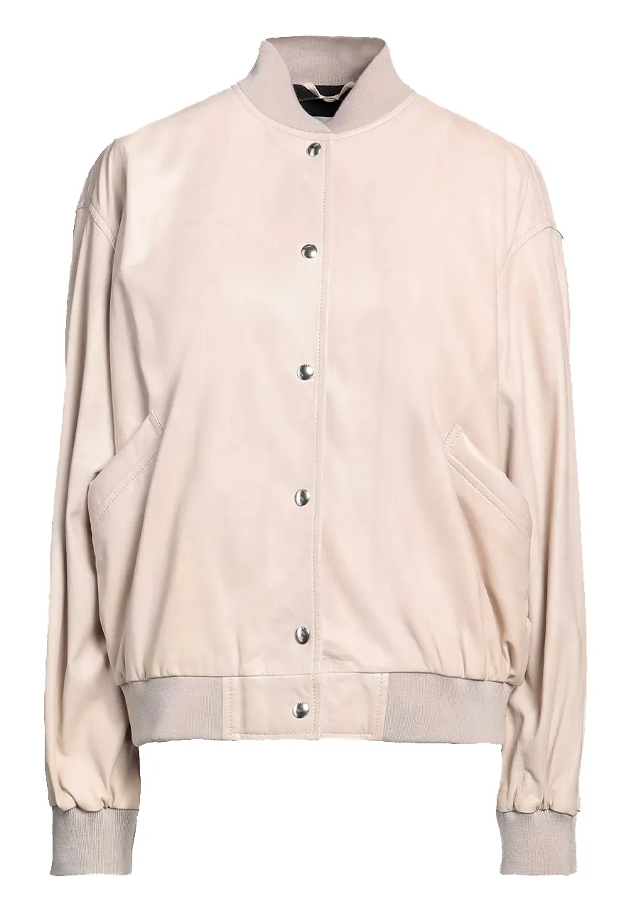 Women’s Beige Leather Bomber Jacket beige leather bomber jacket