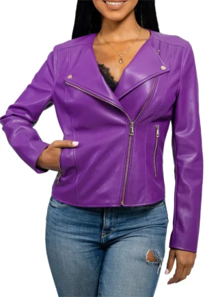 biker leather purple jacket