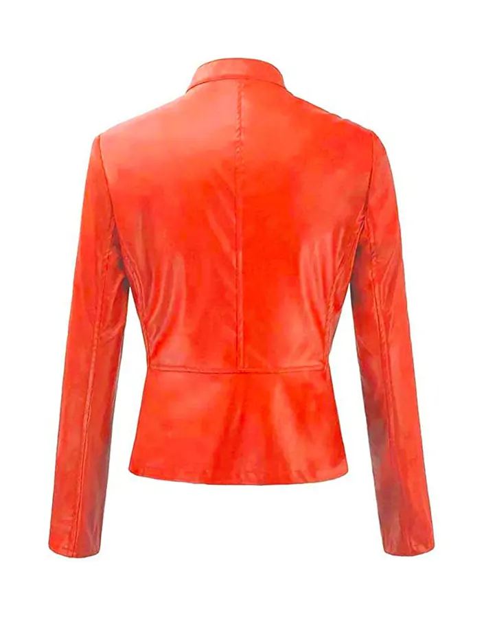 Women’s Casual Orange Leather Biker Jacket biker orange leather jacket