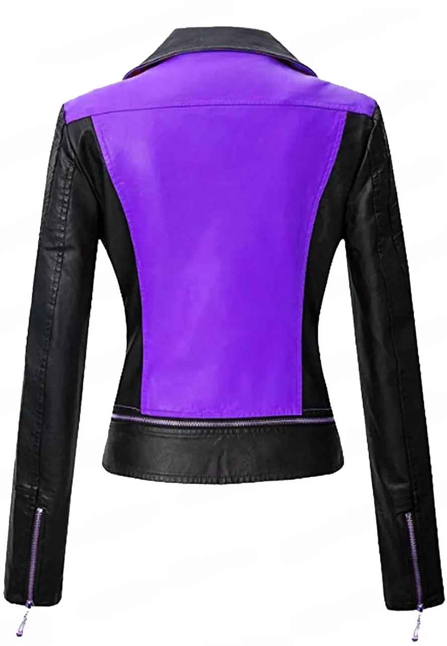 Women’s Black and Purple Leather Jacket black and purple biker jacket