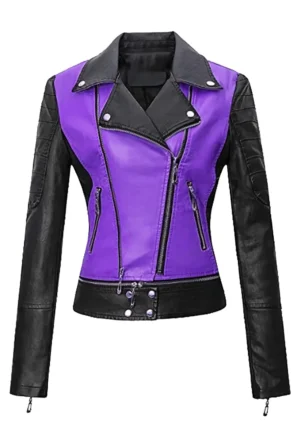 black and purple leather jacket