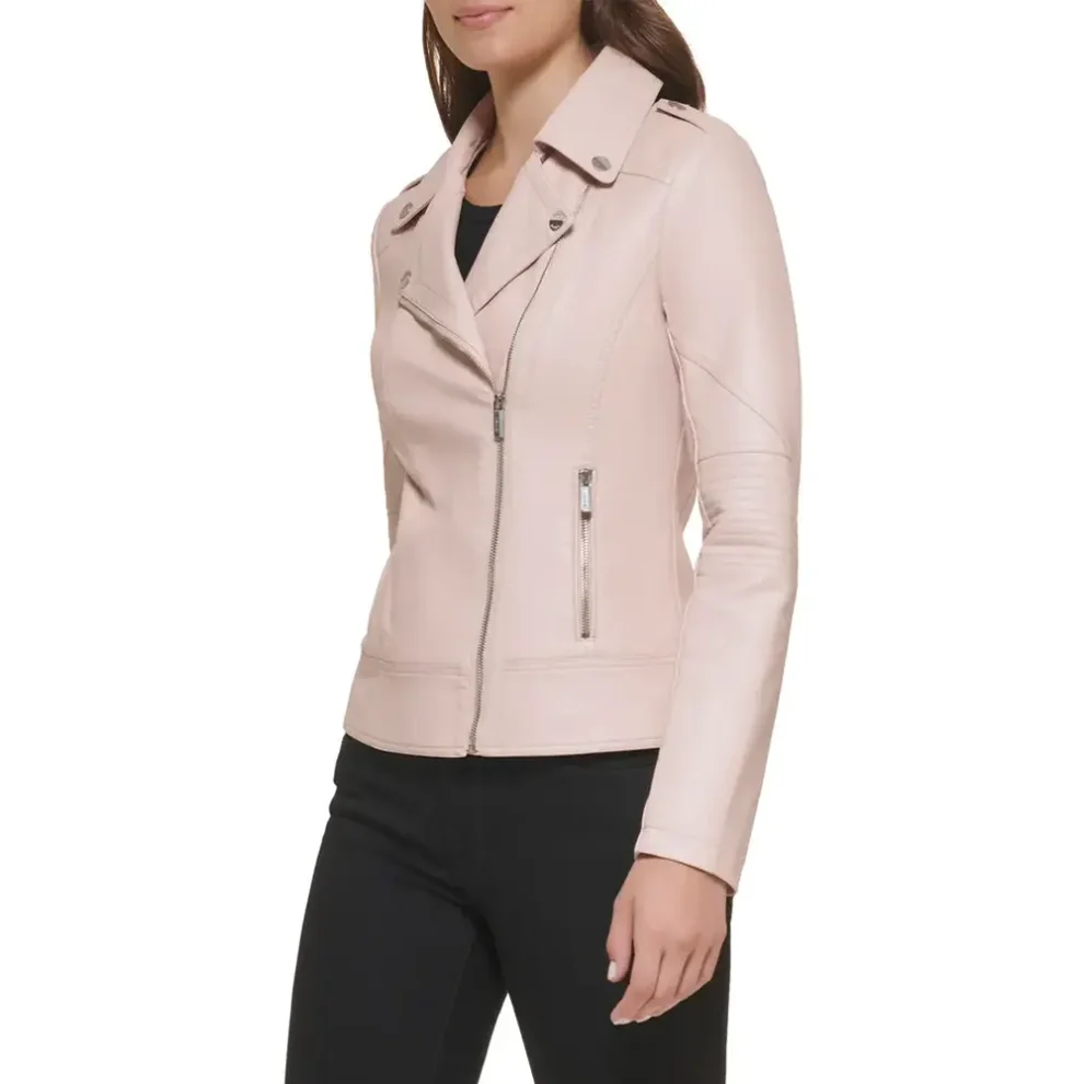 blush pink leather jacket