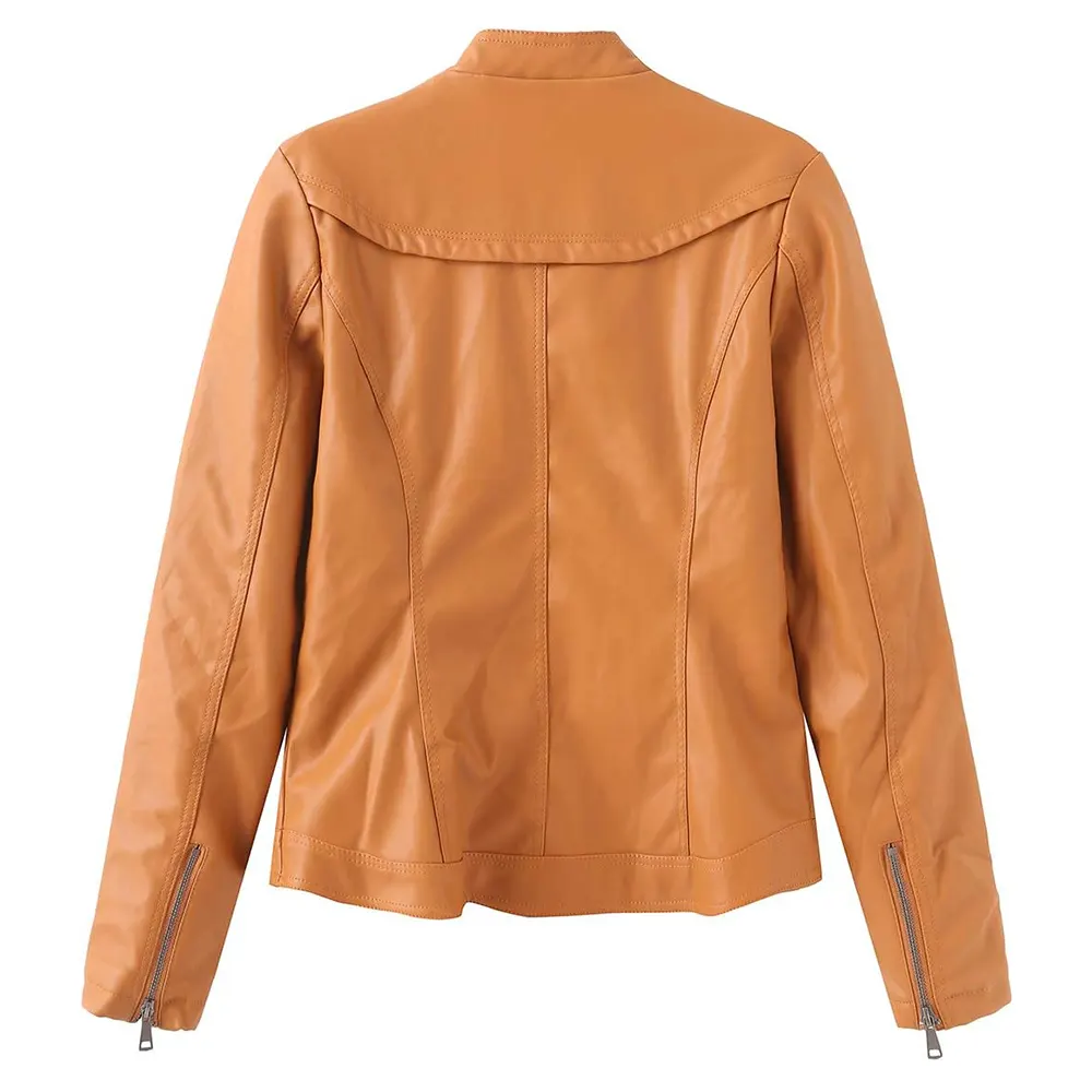 Women’s Biker Camel Brown Leather Jacket brown camel faux leather jacket