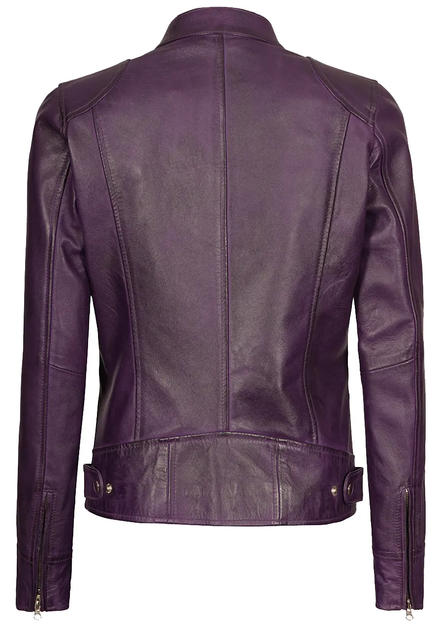 Women’s Purple Cafe Racer Leather Jacket cafe racer leather jackets