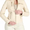 cream faux leather biker jacket