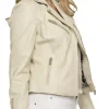cream faux leather biker jacket