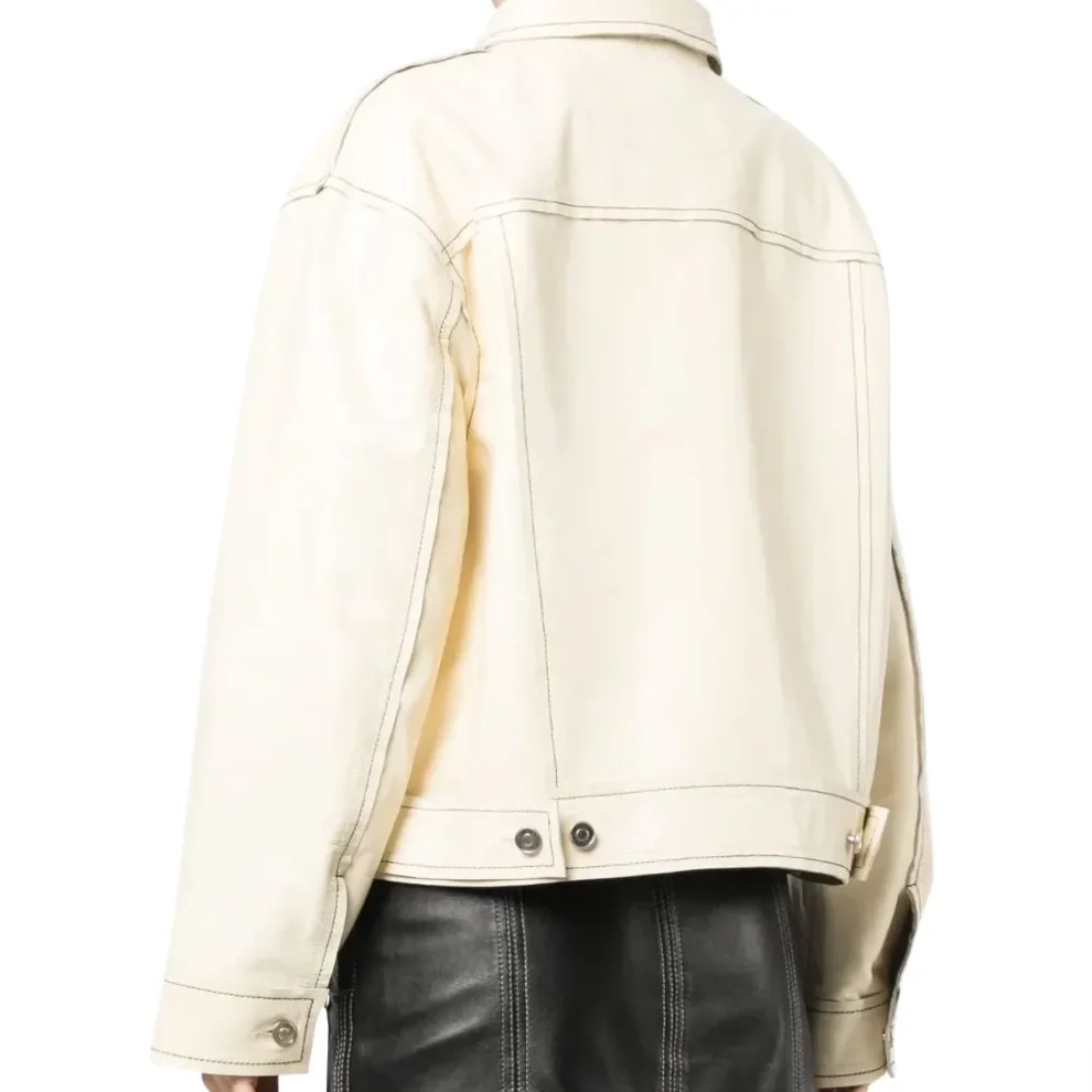 cream faux leather oversized jacket