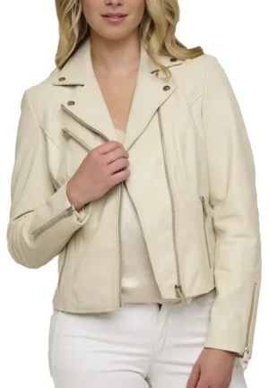 cream leather biker jacket