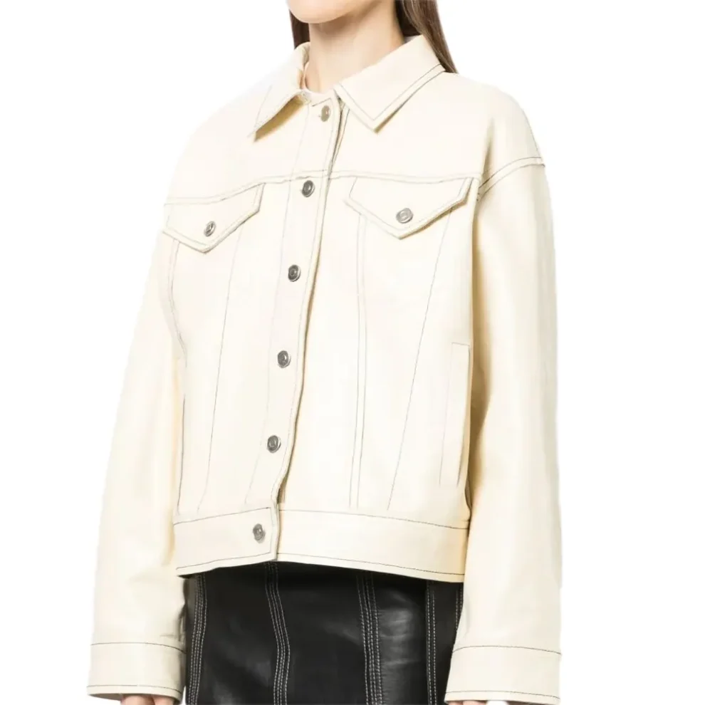 cream leather jacket oversized