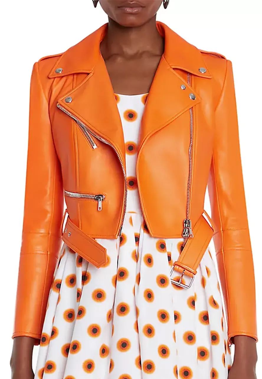 Women’s Cropped Orange Leather Jacket cropped orange leather jacket