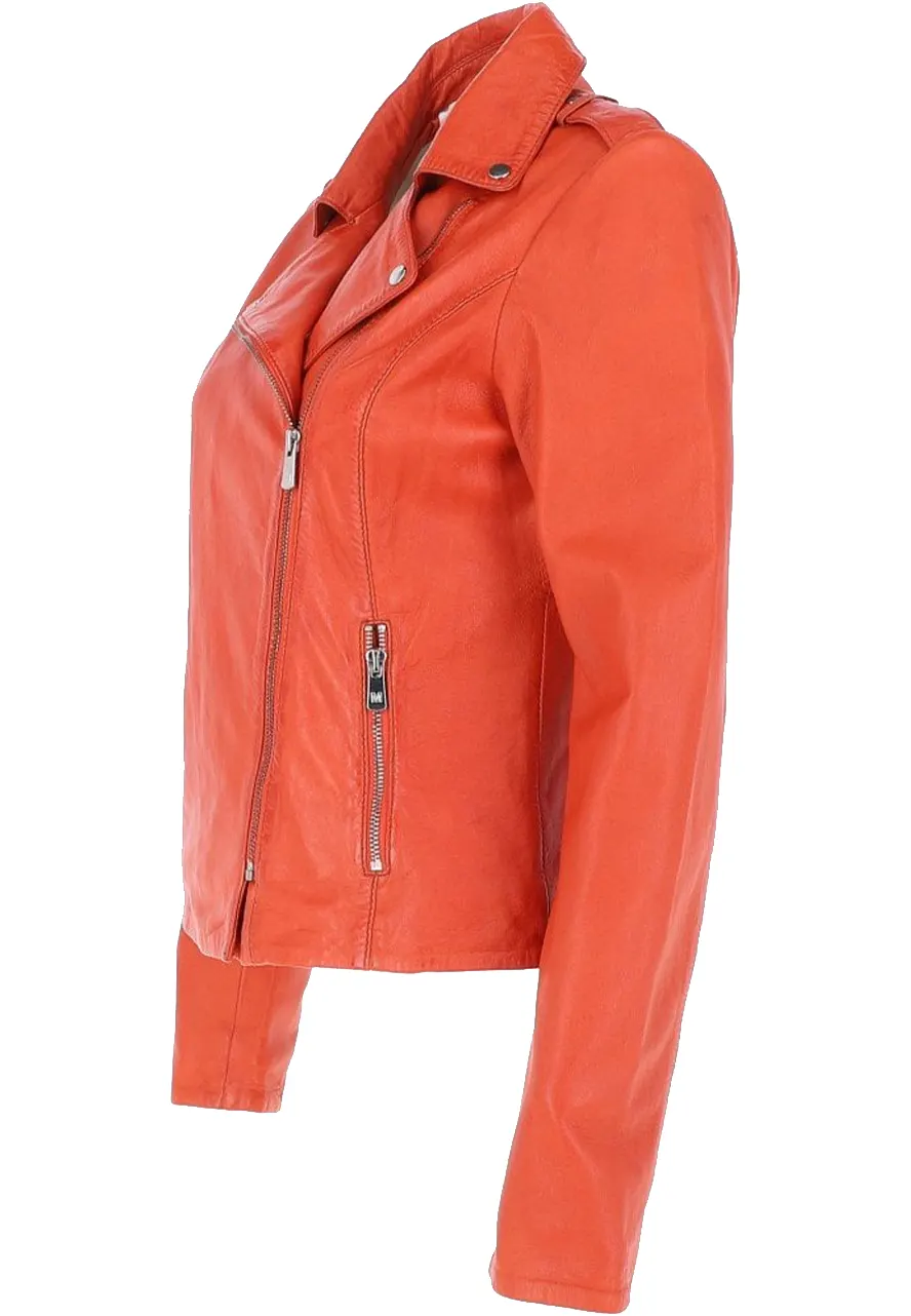 Women’s Orange Cross Zip Leather Jacket cross zip up jacket