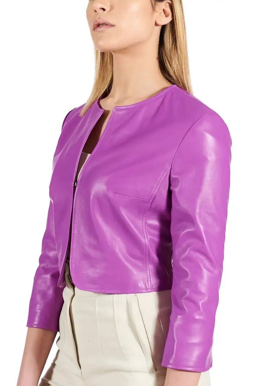 Womens Bolero Purple Short Jacket dark purple short leather jacket