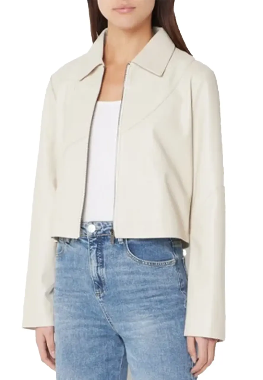 Women’s Off White Biker Leather Jacket decorative seams jacket