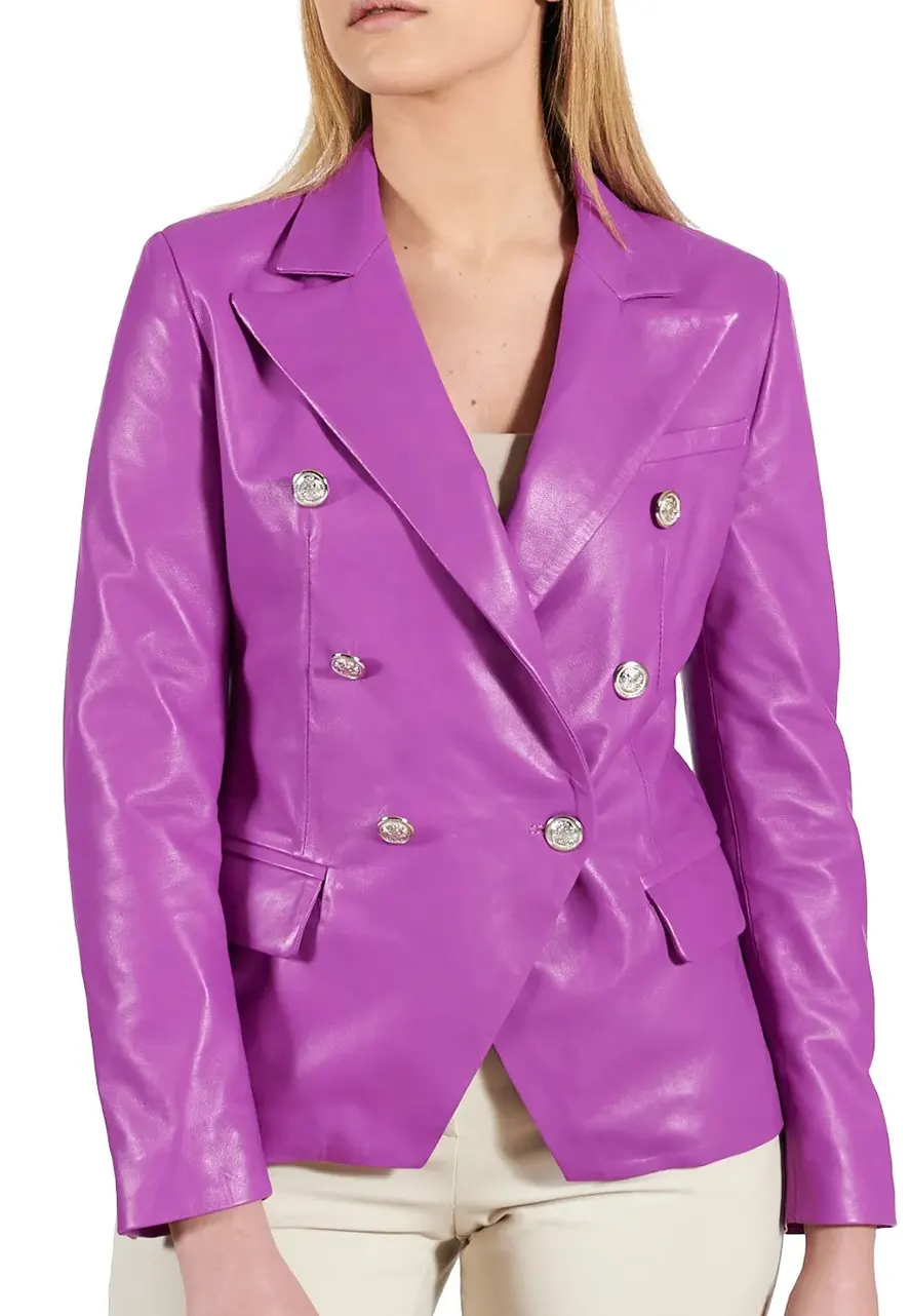 Women’s Double Breasted Leather Blazer double breasted leather blazer