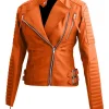 faux leather biker jacket with quilt detail