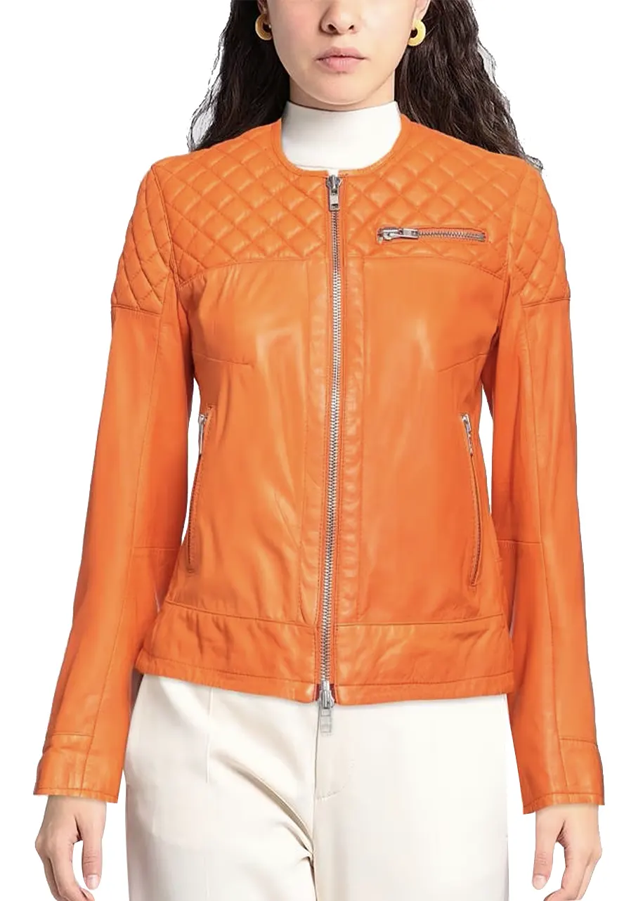 Women’s Quilted Biker Leather Jacket faux leather biker jacket with quilt detail