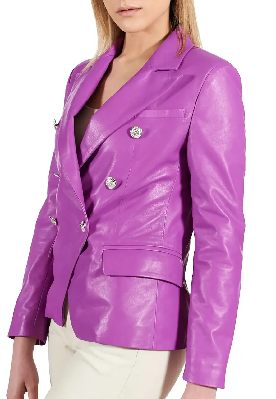 Women’s Double Breasted Leather Blazer faux leather double breasted blazer