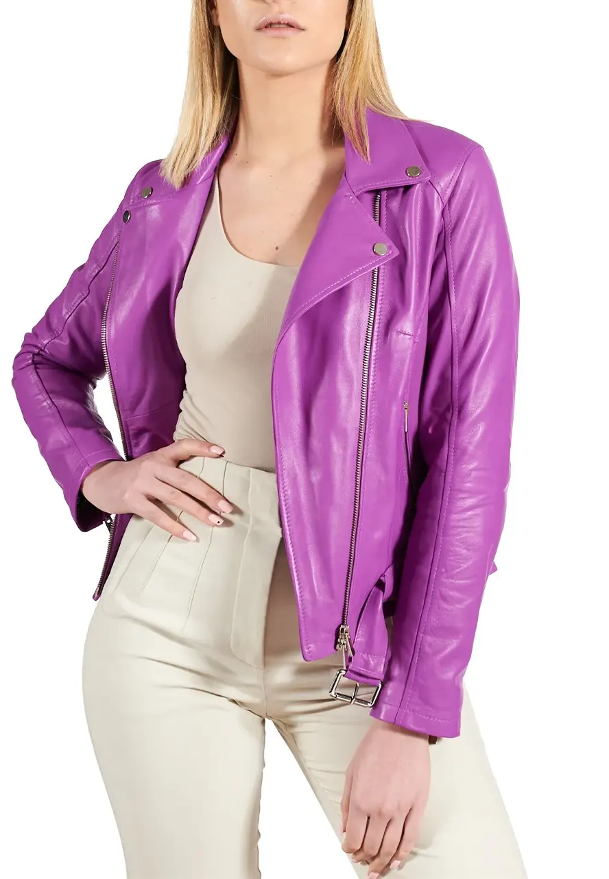 Women’s Infinity Belted Leather Biker Jacket leather biker jacket belt