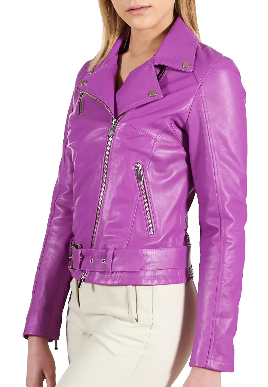 Women’s Infinity Belted Leather Biker Jacket leather biker jacket with belt