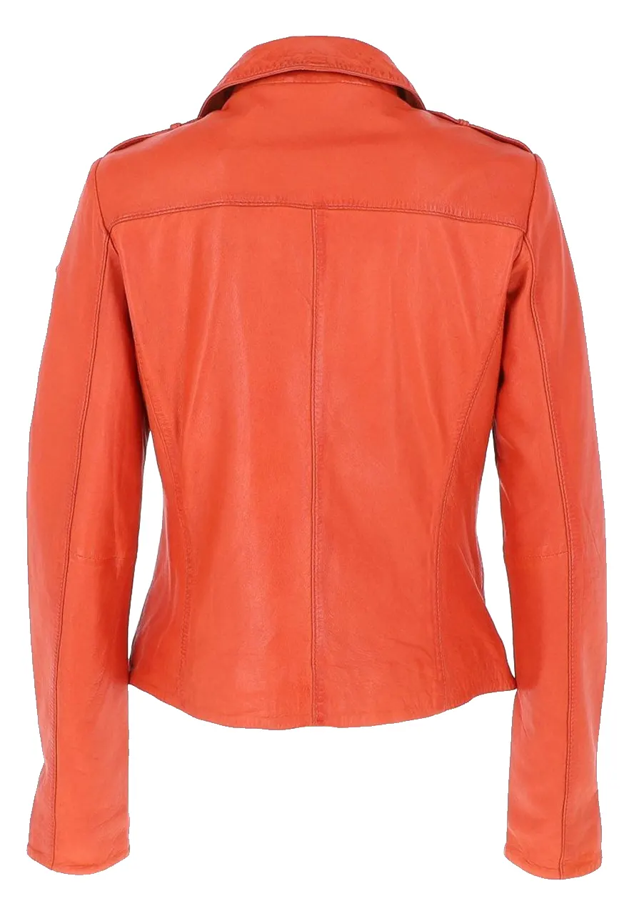 Women’s Orange Cross Zip Leather Jacket leather jacket cross zip